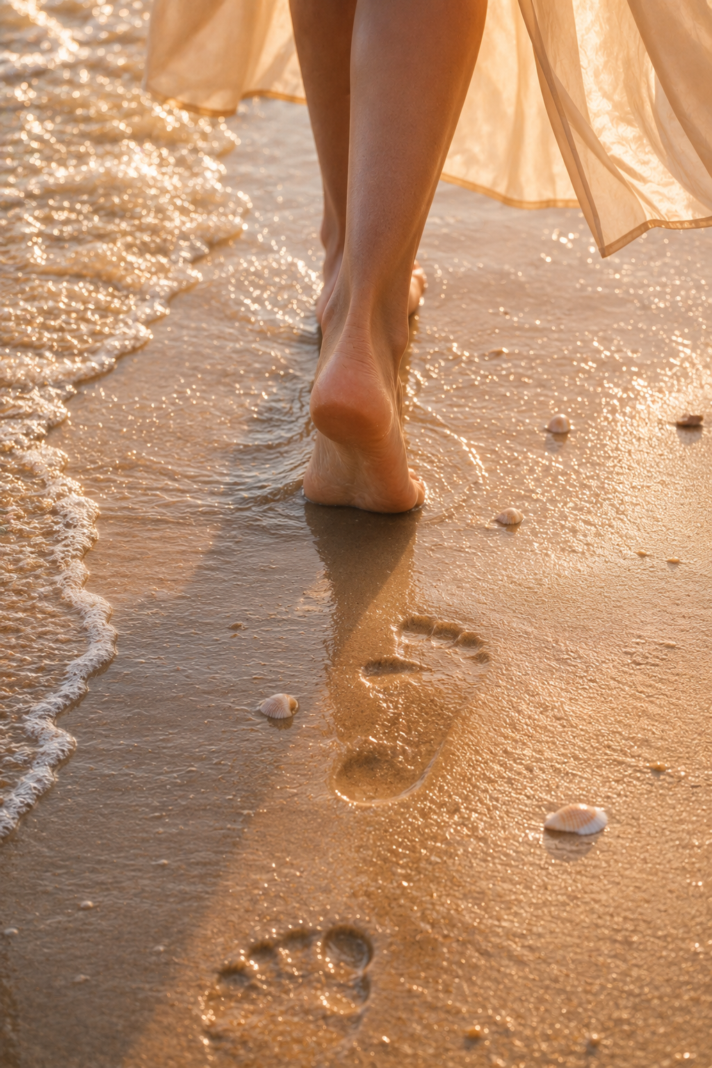 Bare feet walking on Mediterranean sand
