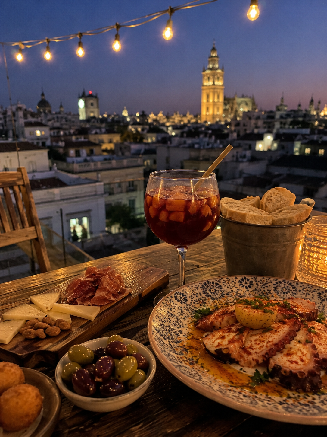 Valencia rooftop at night